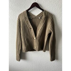 Vince Ribbed Knit Wool Cashmere Button‎ Front Cardigan Sweater Green S Luxury